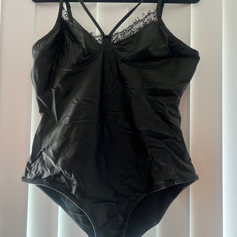 Black Lace Trim Bodysuit with Adjustable Straps